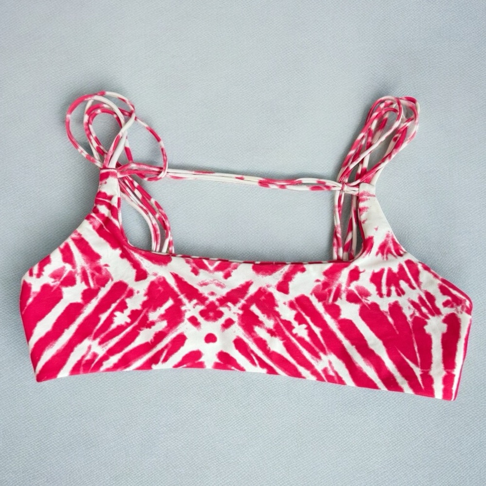 Mikoh Tie-Dye Strappy Pull On Bikini Top Pink White Large